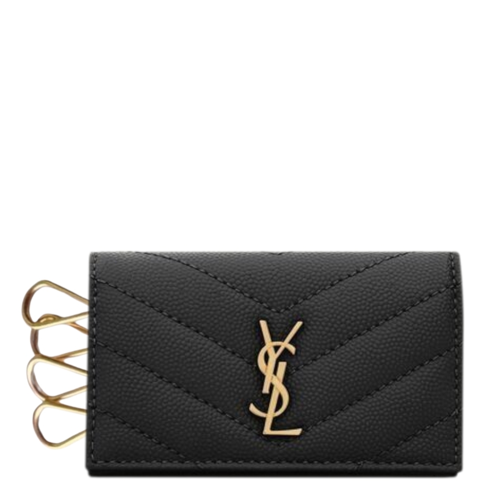 BNIB! YSL SAINT LAURENT CASSANDRE SLIM KEY CASE IN GRAIN DE POUDRE LEATHER BLACK